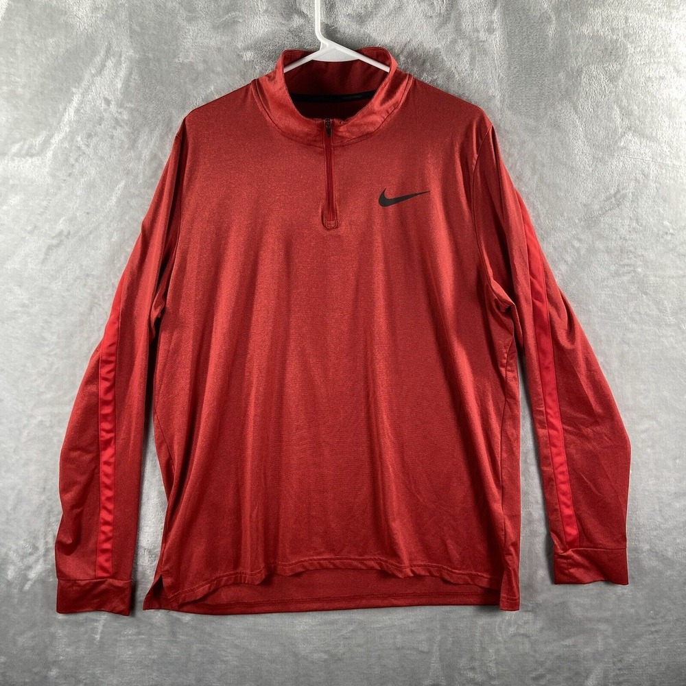 Nike Pro Shirt men's Large Dri-Fit 1/4 Zip Performance Pullover Red Active Logo
